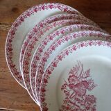 6 old dessert plates, iron earth, pink décor