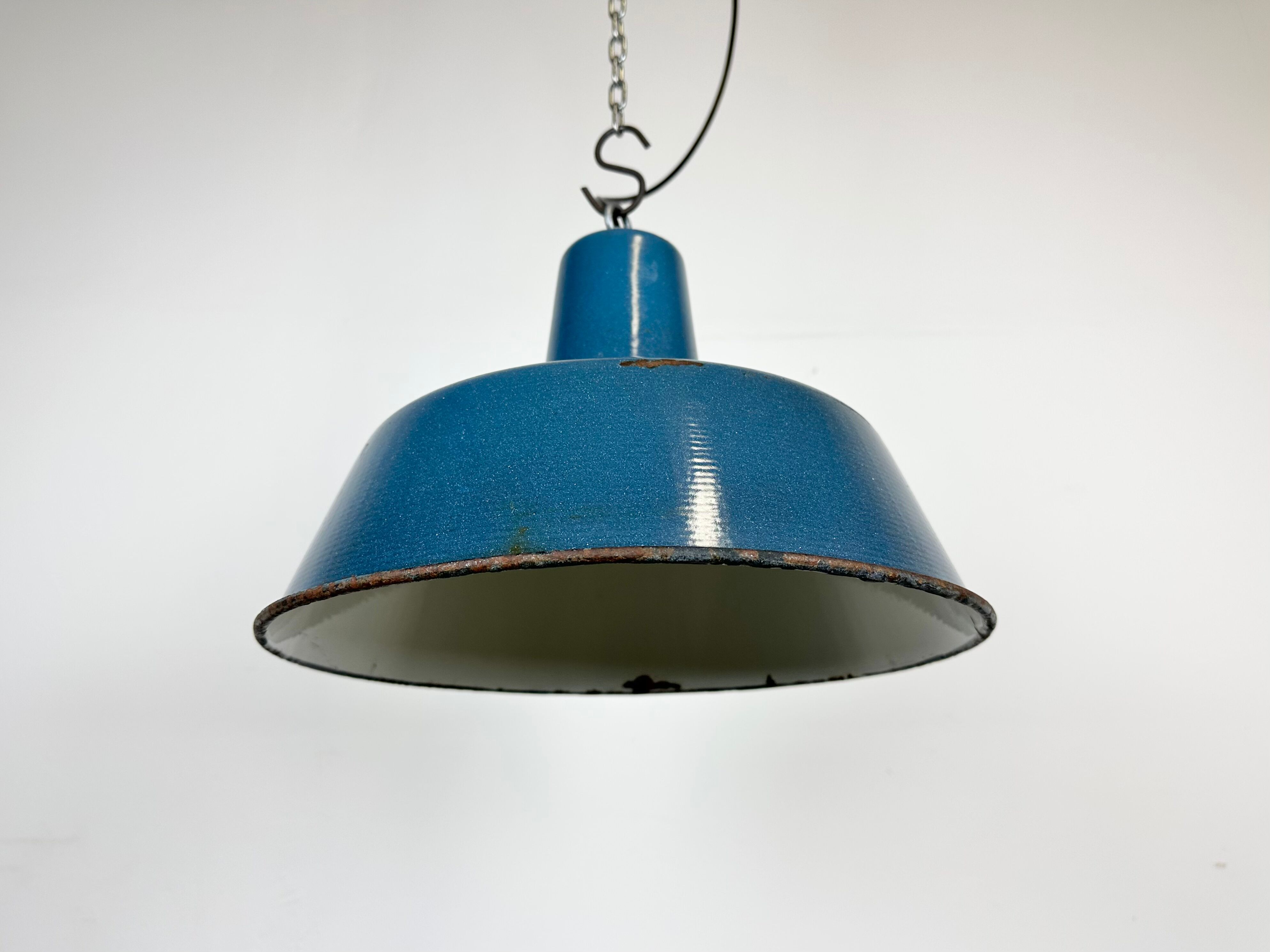 Industrial Blue Enamel Factory Pendant Lamp, 1960s