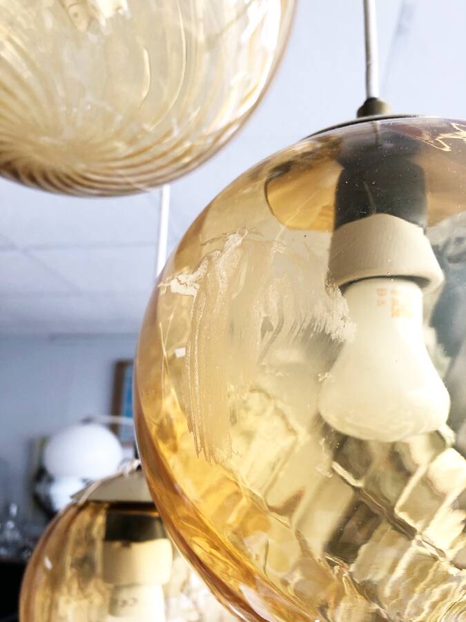 Vintage smoked glass pendant light, Parscot circa 1970.