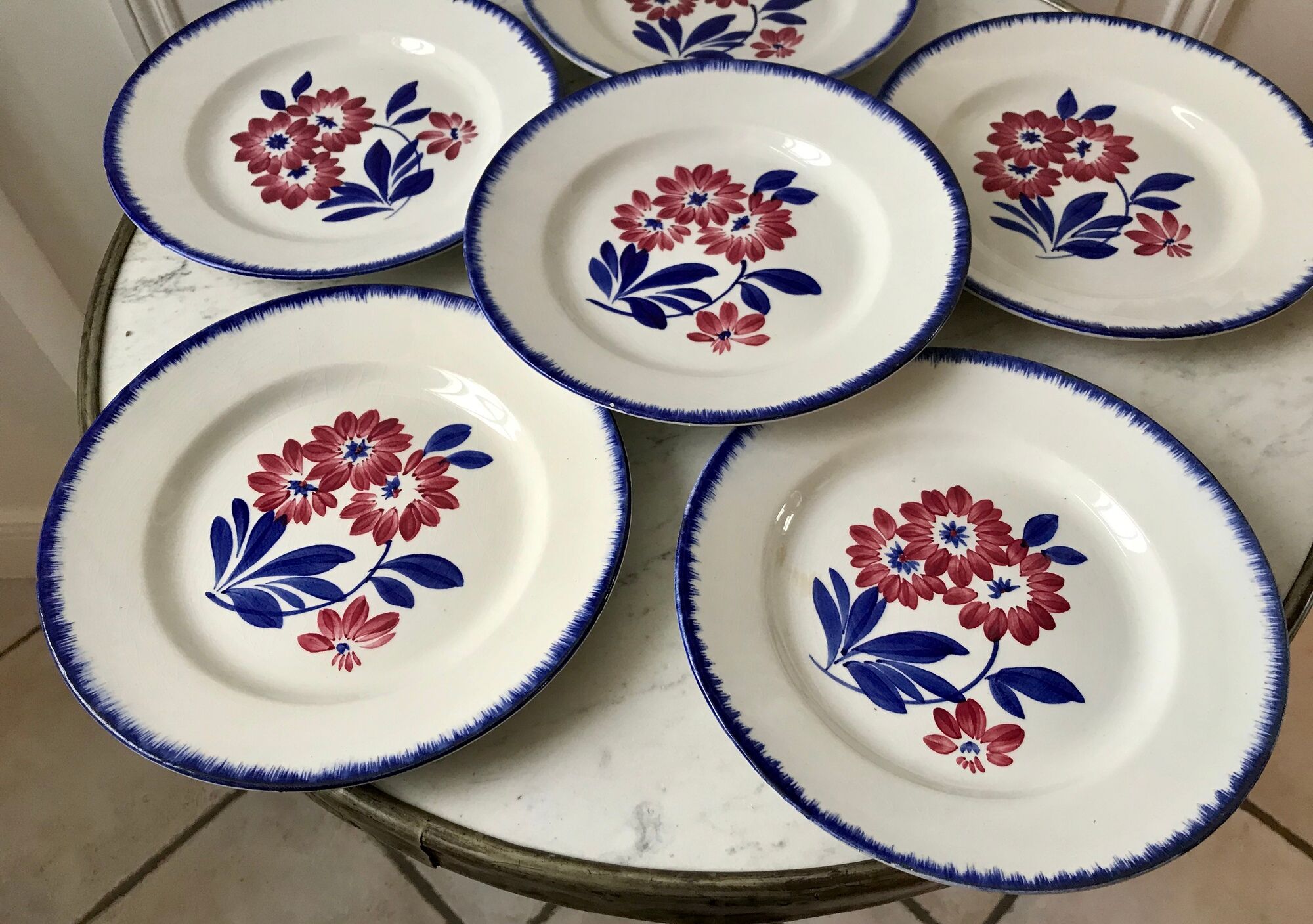 Set of 6 dessert plates gien model "cancale" 40s