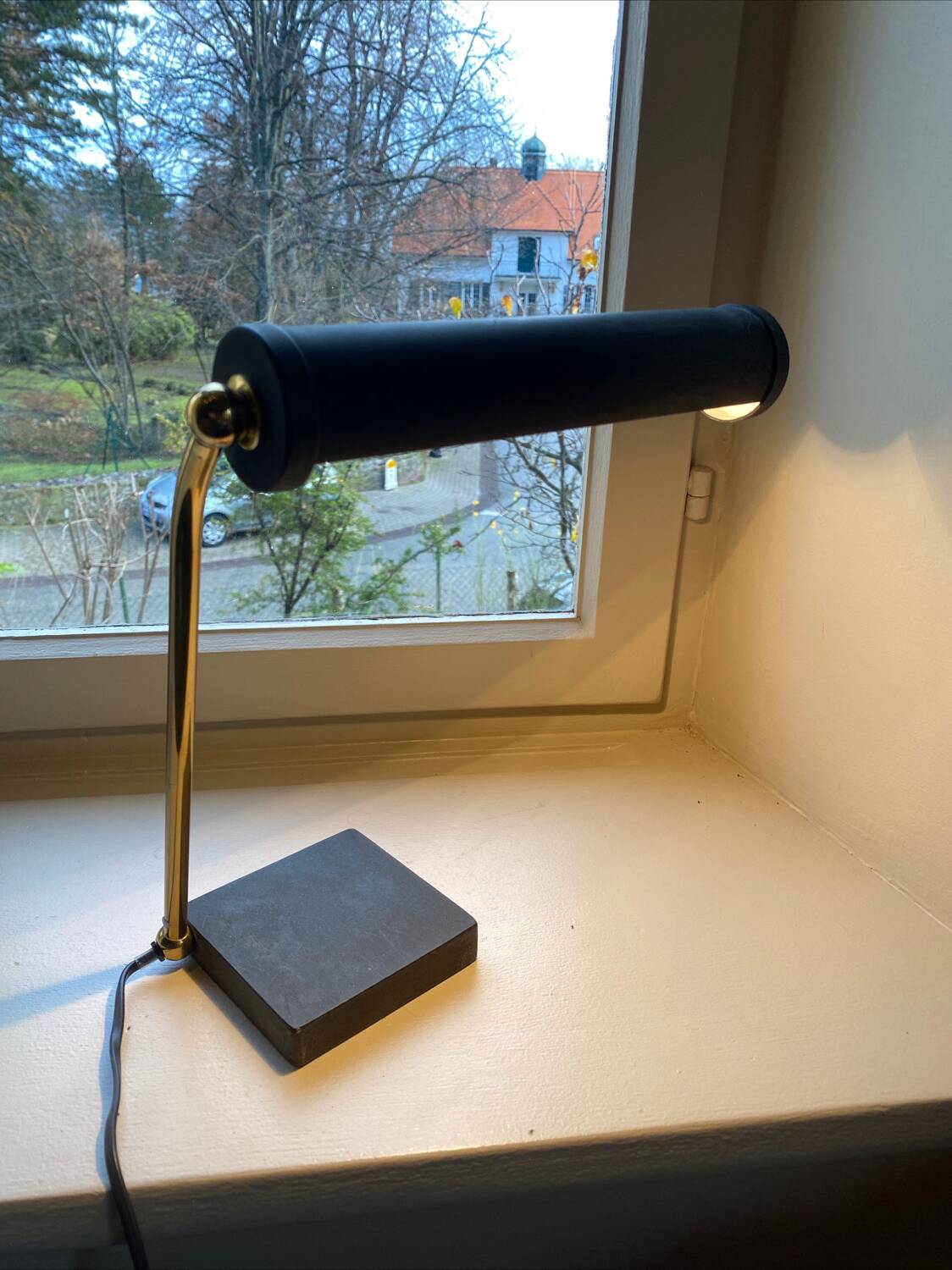 Modernist matte black desk lamp signed Lemag circa 1950
