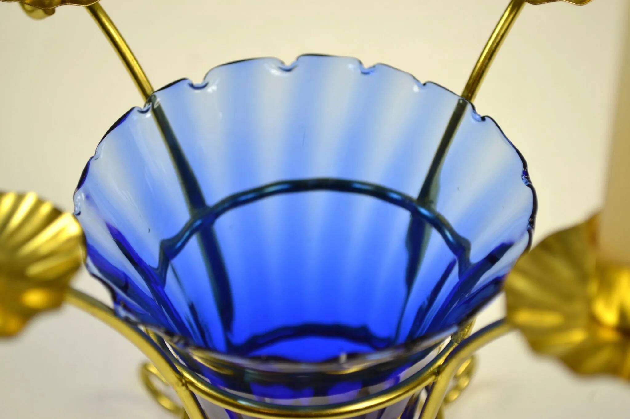 Brass and Cobalt Blue Glass Candle Holder, Sweden, 1960s