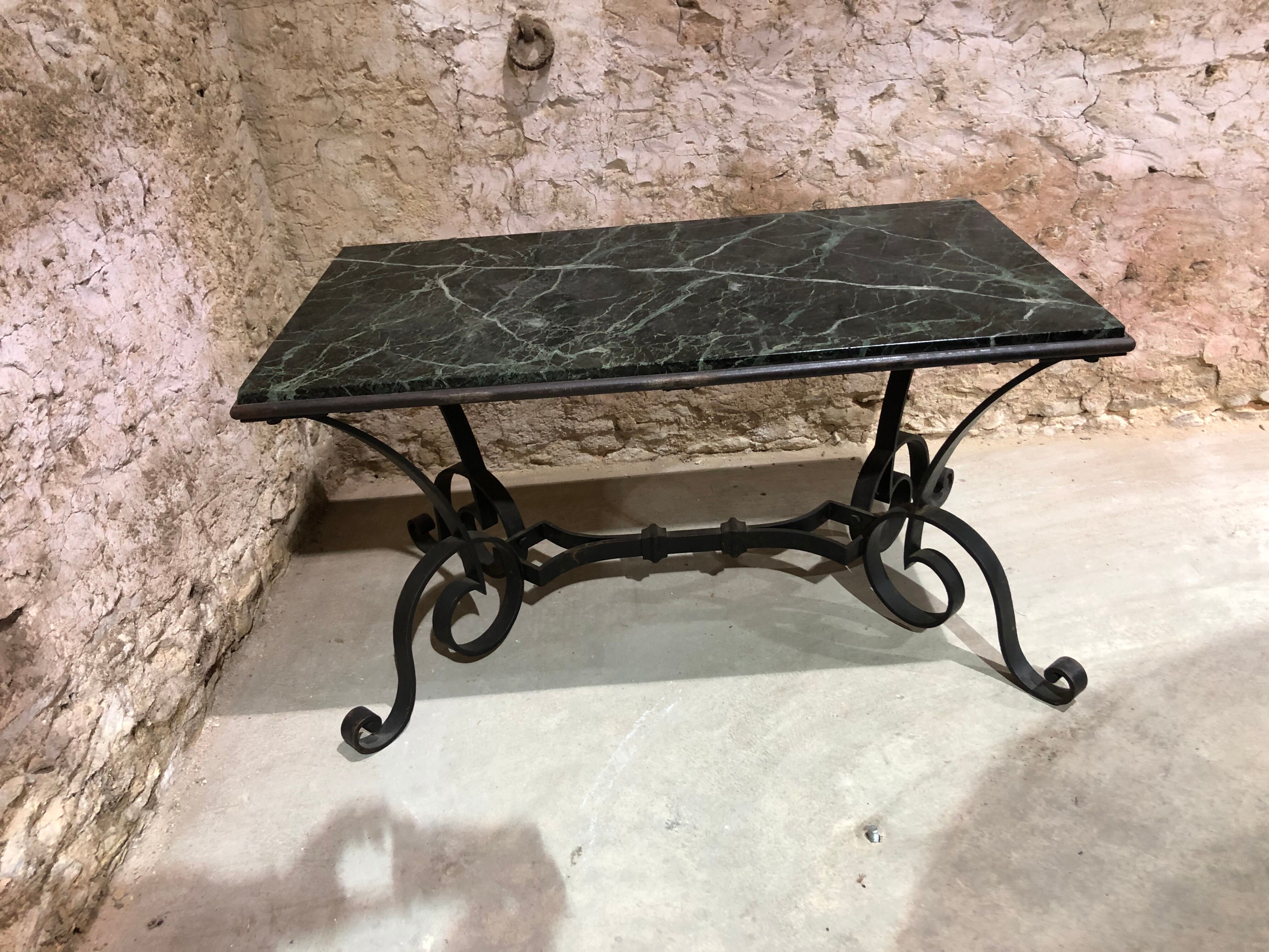 Robert merceris coffee table in wrought iron and 1940s marble