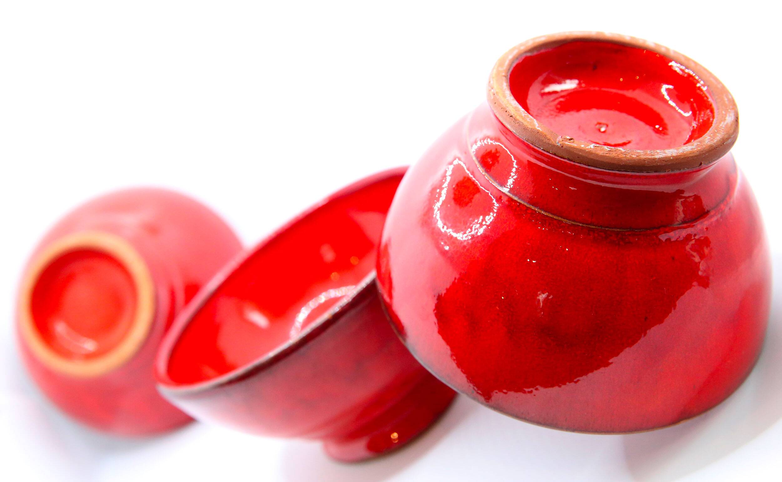 Lot de 3 bols en terre émaillée rouge vif made in France