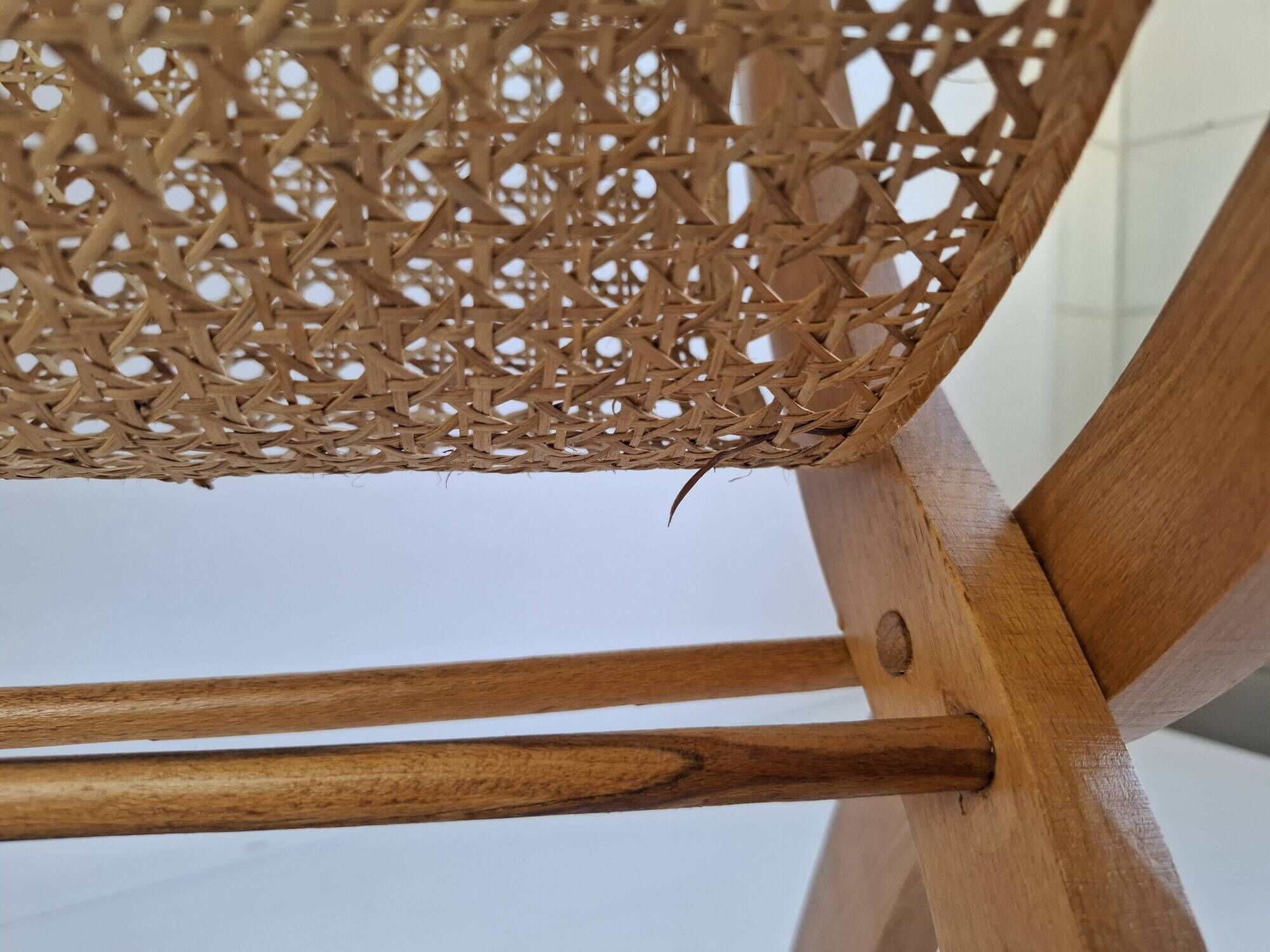 Vintage Mid-Century Wooden and Rattan Folding Magazine Rack, Czechoslovakia
