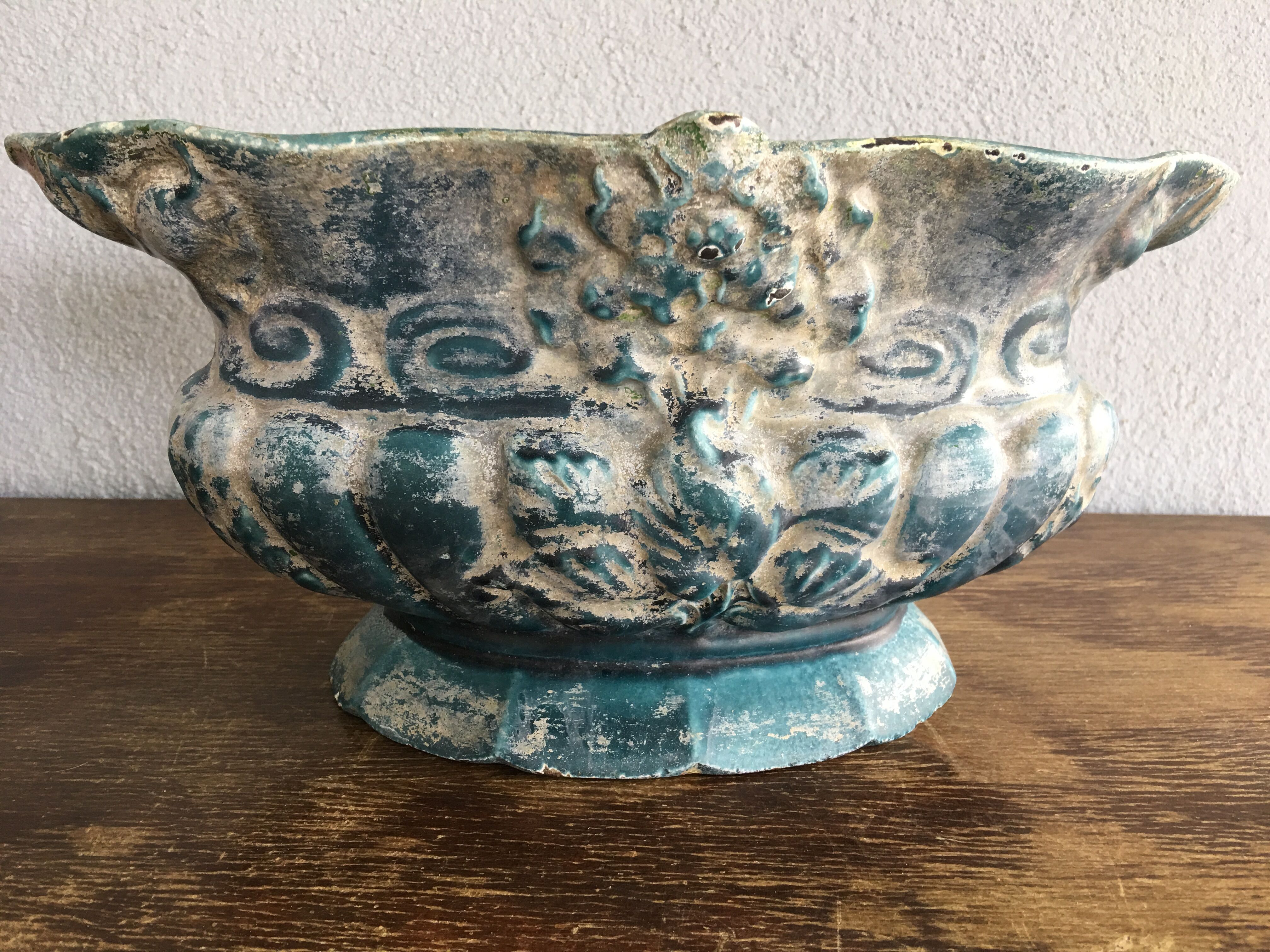 Planter blue enamelled cast late XIX early XX