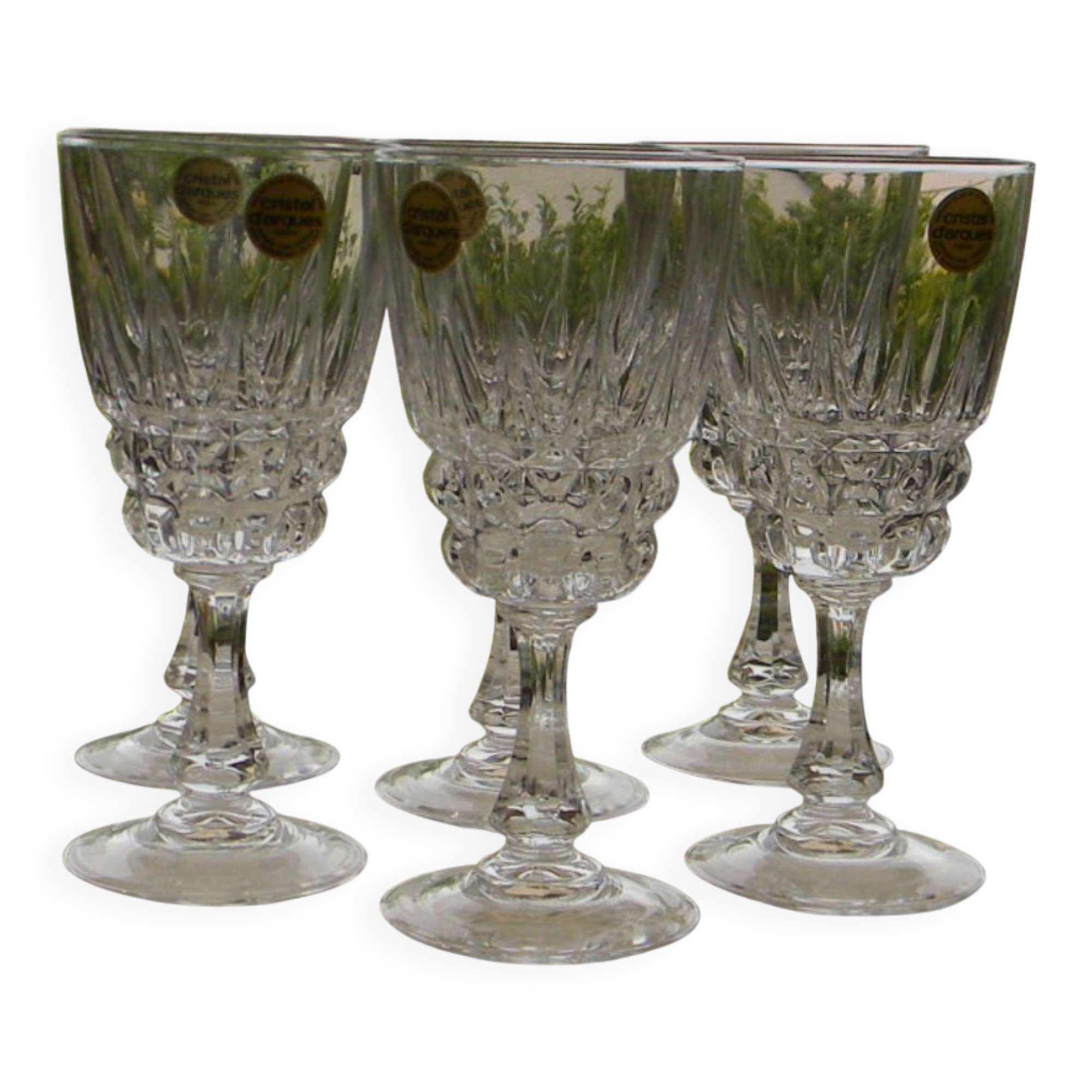 6 crystal water glasses from ARQUES. POMPADOUR model.