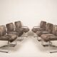 Guido Faleschini Italian Astro Chrome and Taupe Suede Armchairs for i4 Mariani