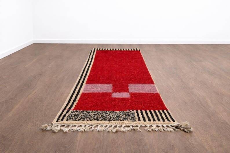Handwoven natural wool hallway rug size 75*300 cm