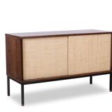 Wenge and raffia sideboard. 1970s.