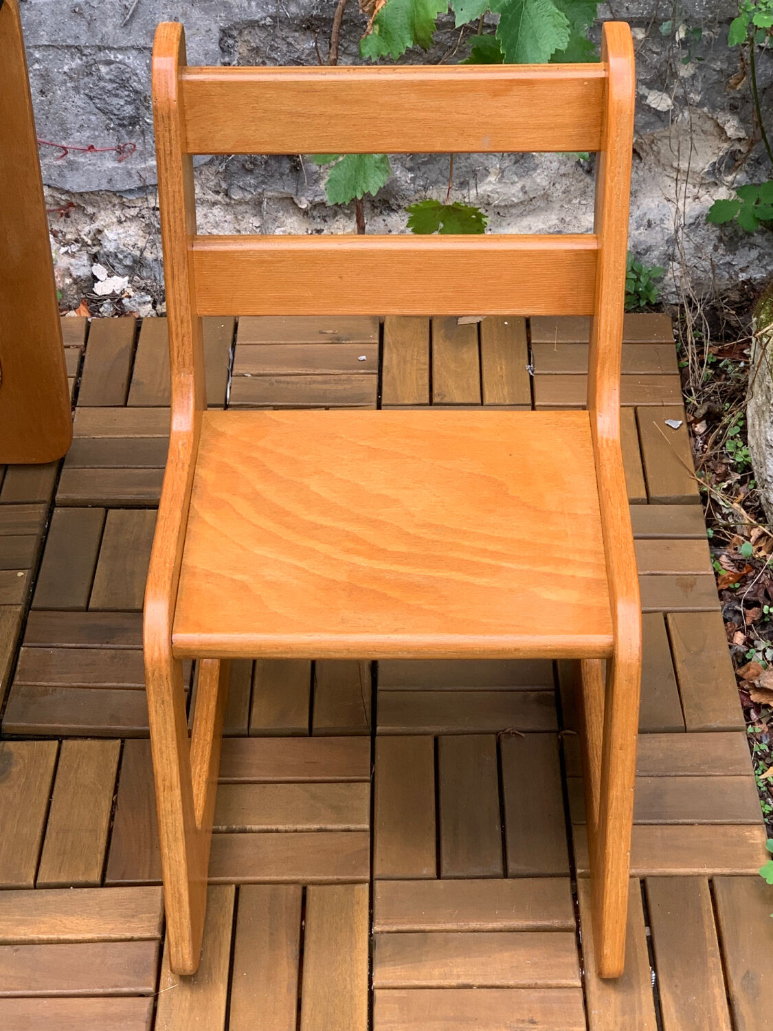 Children's wooden and formica desk and sled chairs 1970