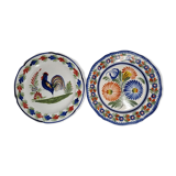 Pair of Henriot Quimper flat plates decorated with rooster and flowers