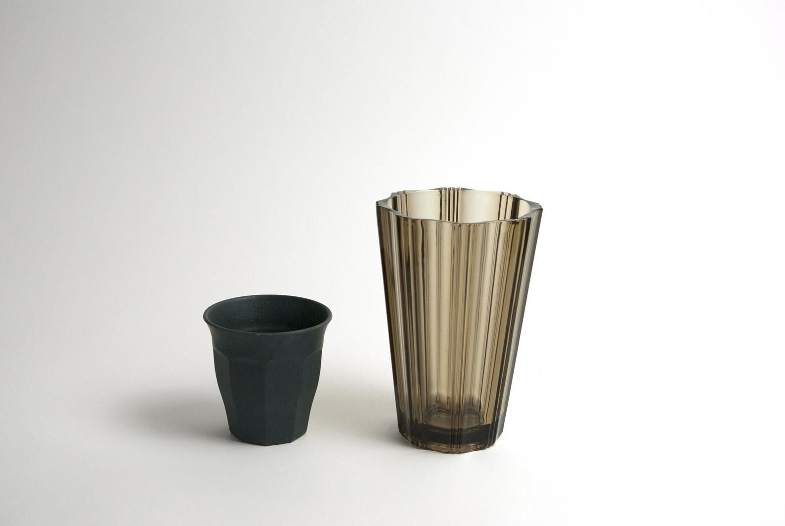 Ribbed smoked glass vase