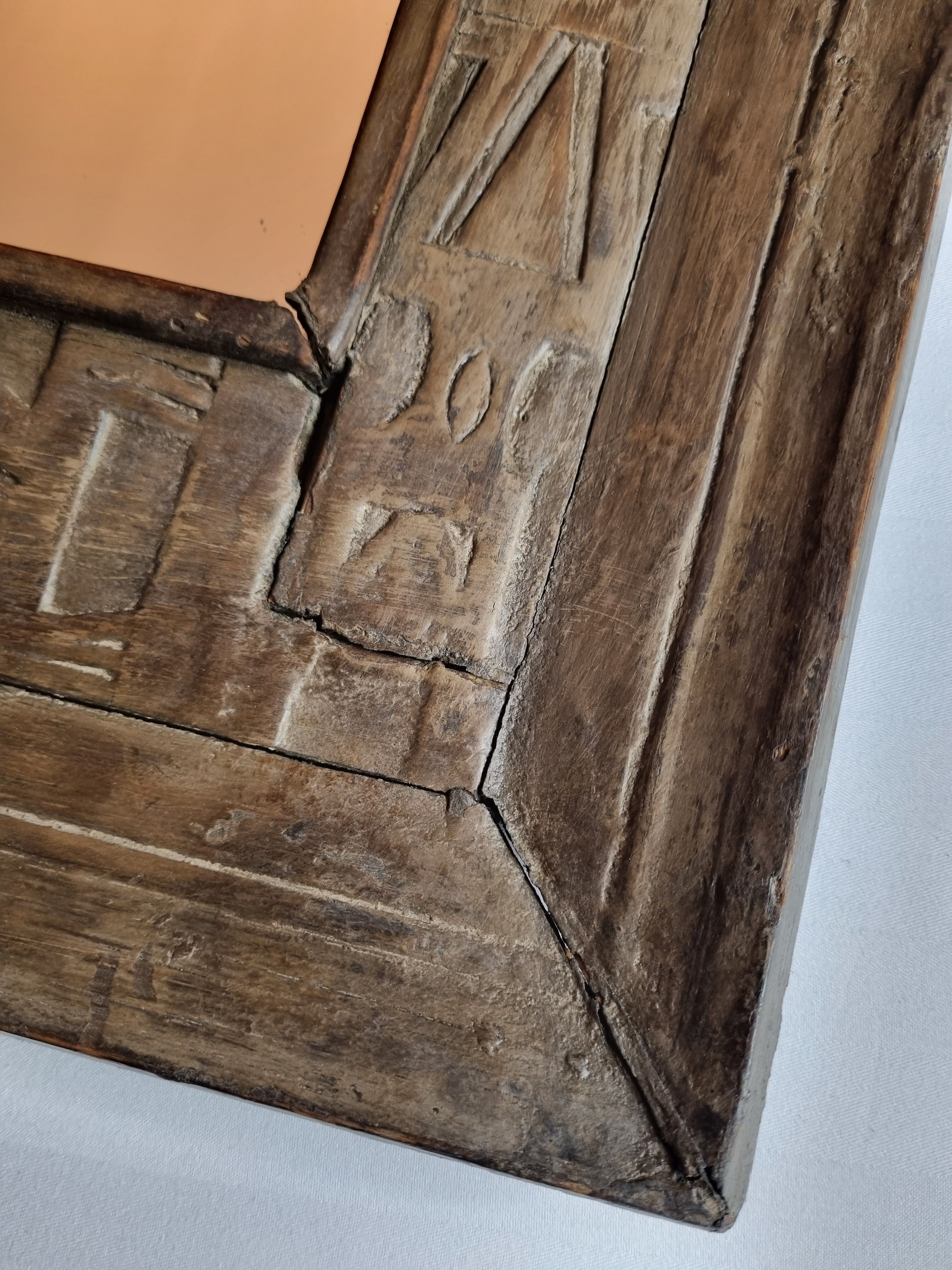 Old ethnic mirror in light wood, 62 cm