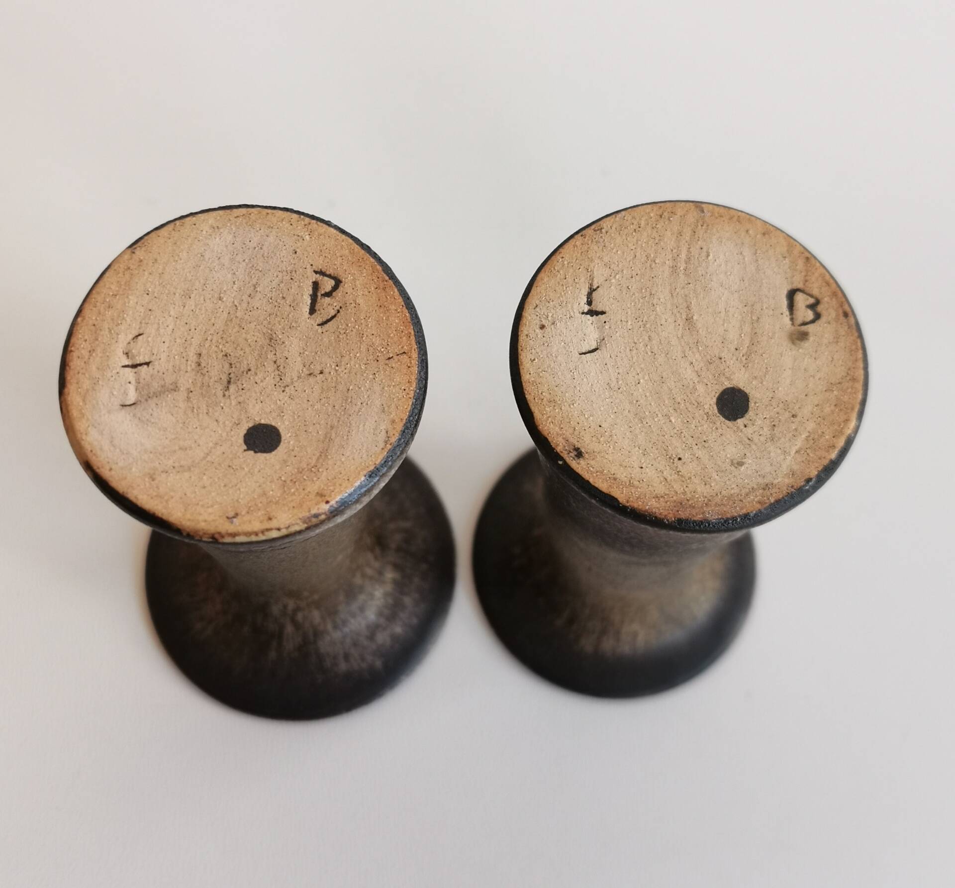 Vintage Scandinavian design glazed stoneware candle holders signed