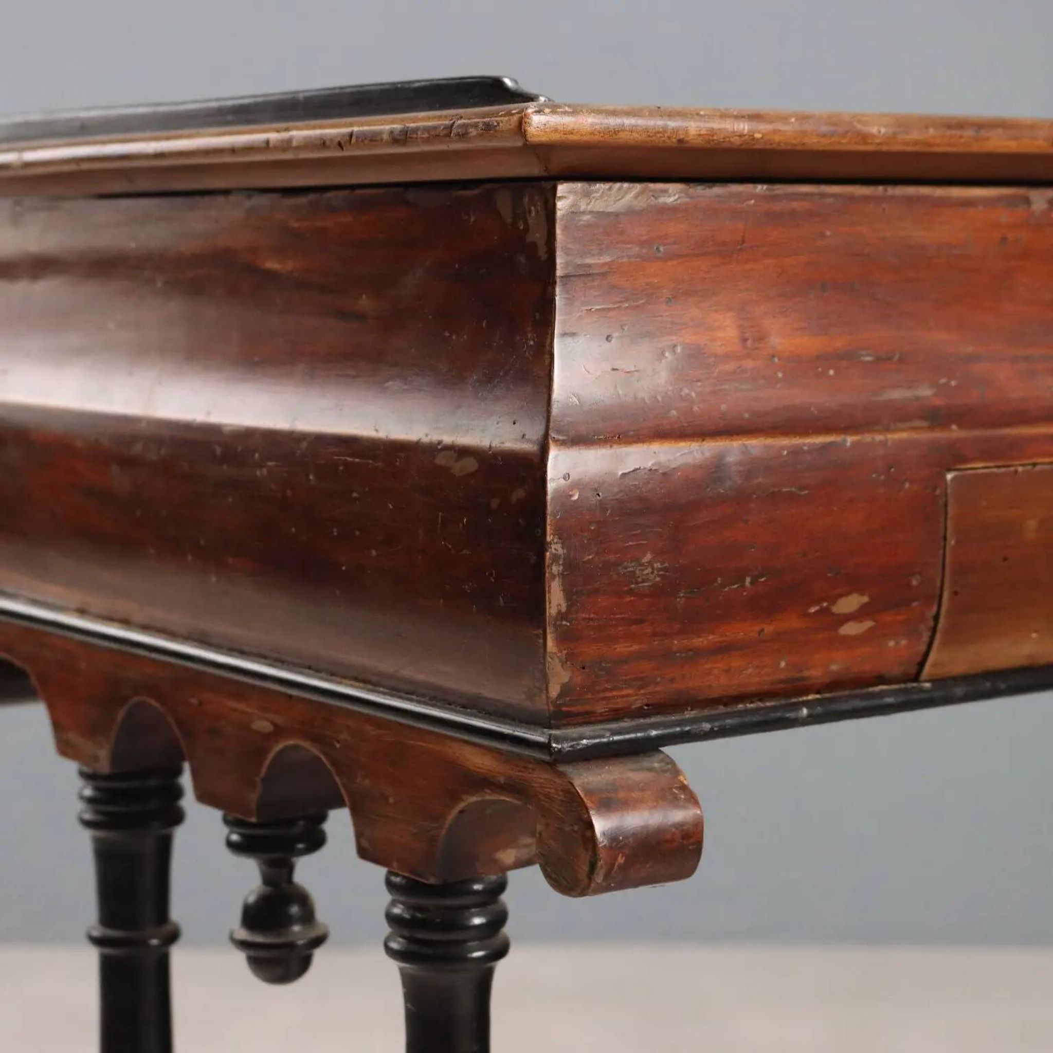 Antique sewing table in painted poplar with walnut effect, Italy, late 19th century.