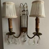 Art deco wall lamp in brass, pearls and tassels