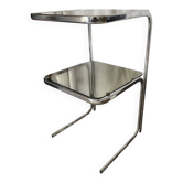 Table d’appoint vintage années 70 en verre fumé et chrome