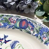 Large antique oval platter in Italian Stoviglierie earthenware – blue, green, and pink bird and flower motif