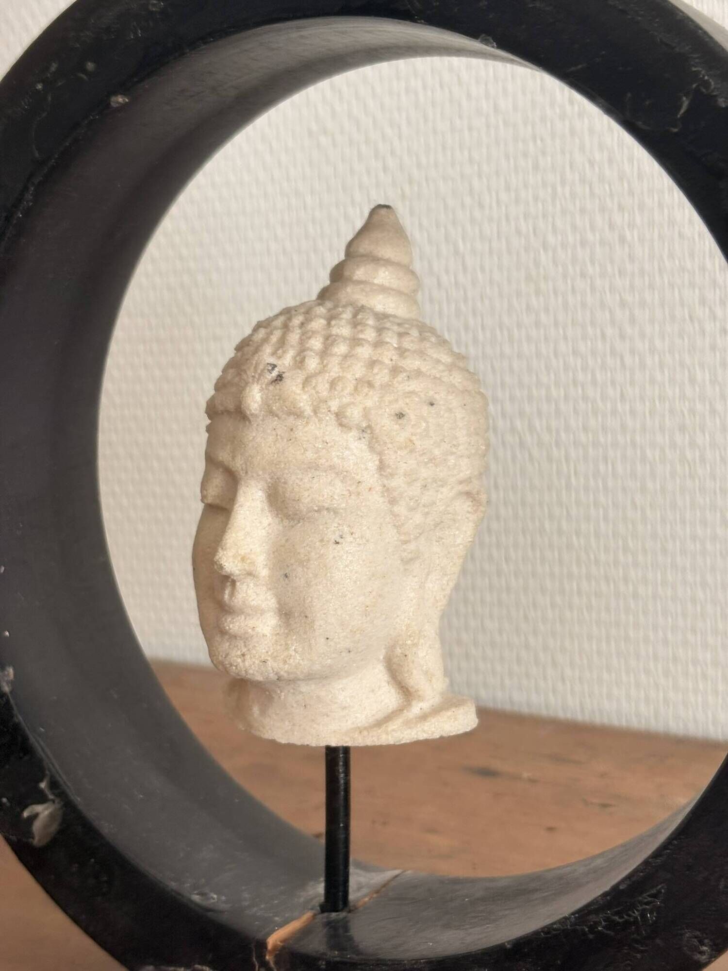 Sculpture Buddha Head in Reconstituted Stone on Khmer Thai Ring Base