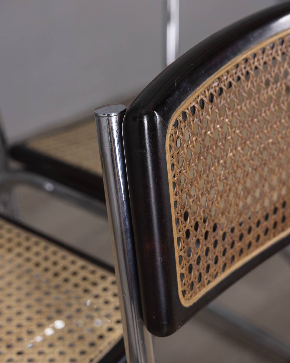 Set of 4 vintage 1960s metal and vienna straw chairs by italian design