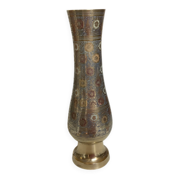 Large vase with worked brass flowers