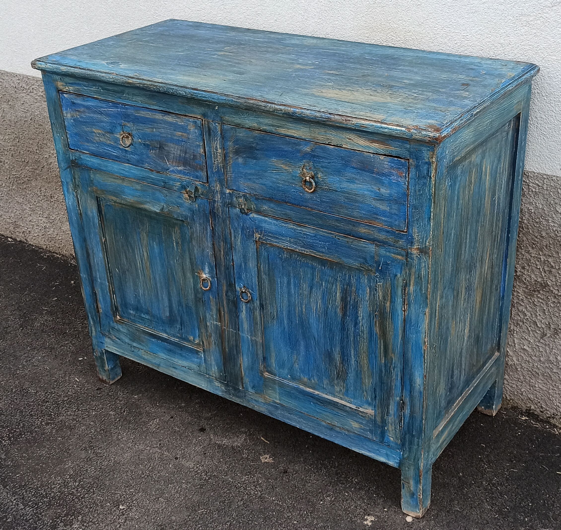 Blue wooden buffet with 2 drawers and 2 doors