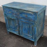 Blue wooden buffet with 2 drawers and 2 doors