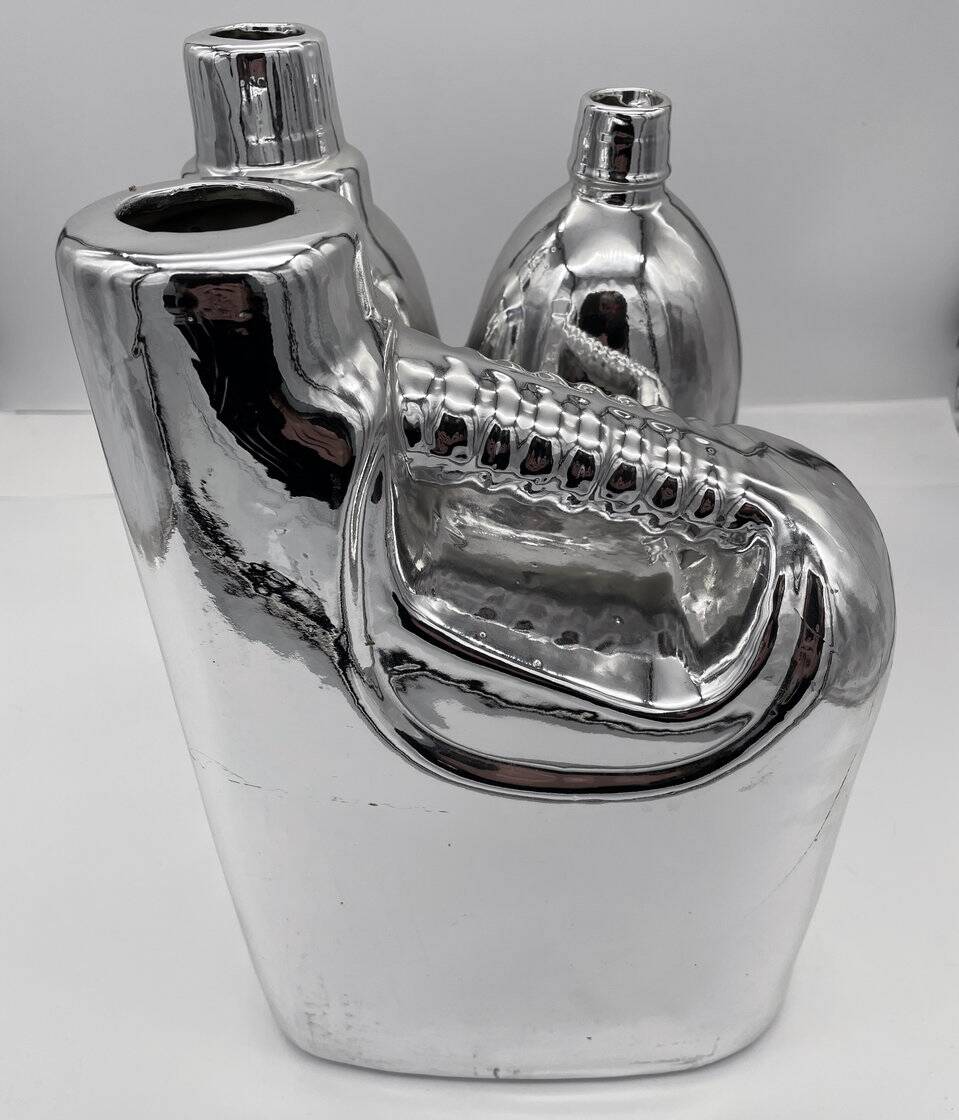 Large Vintage Vase • Pop Sculpture • Chrome Ceramic • Pols Potten • 1990