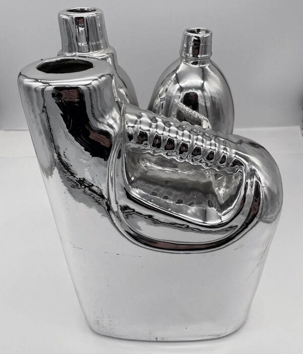 Grand Vase Vintage • Sculpture Pop • Céramique Chromée • Pols Potten • 1990