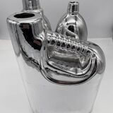 Large Vintage Vase • Pop Sculpture • Chrome Ceramic • Pols Potten • 1990