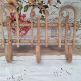 Vintage rattan coat hook with 3 hooks