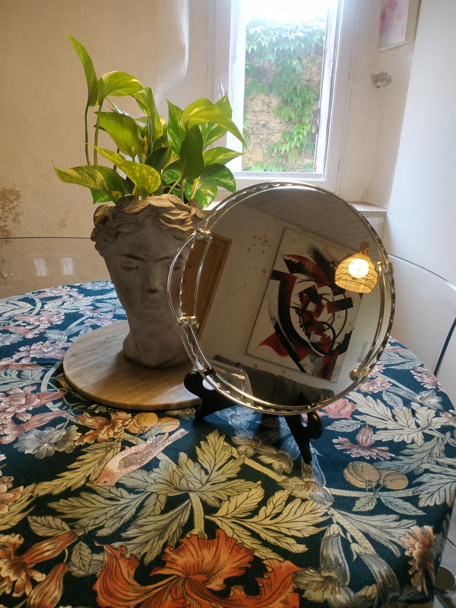 Round mirror top art deco beveled 30s