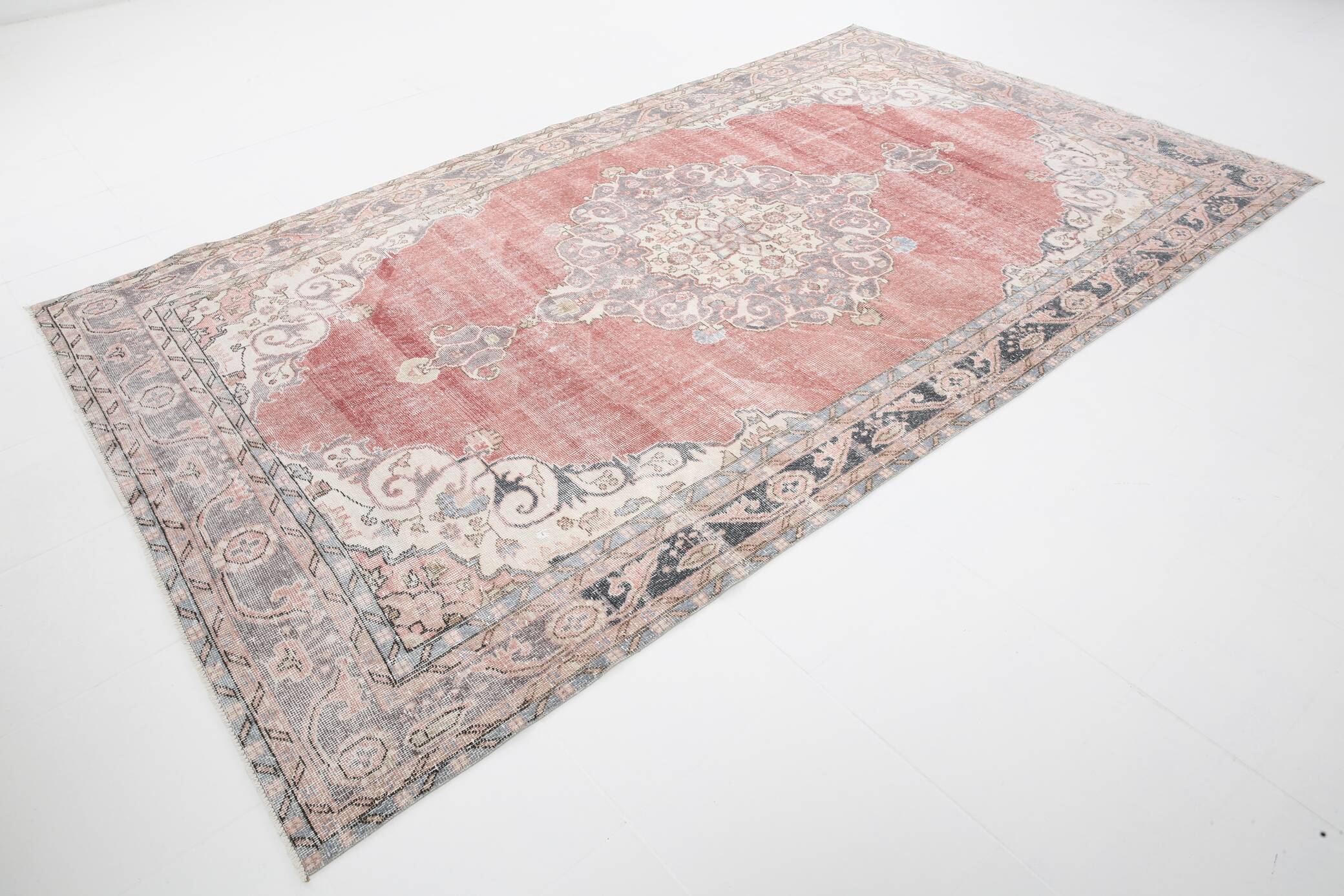 7x12 Vintage Dusty Rose Mid Century Moderin Turkish Vintage Rug,201x351 Cm