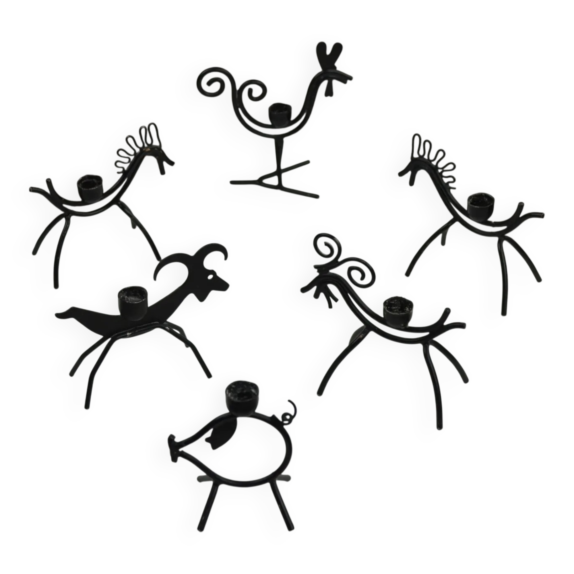 Set of 6 Black Metal Farm Animal Candleholders — Gunnar Ander for Ystad-Metall, Sweden, 1960s