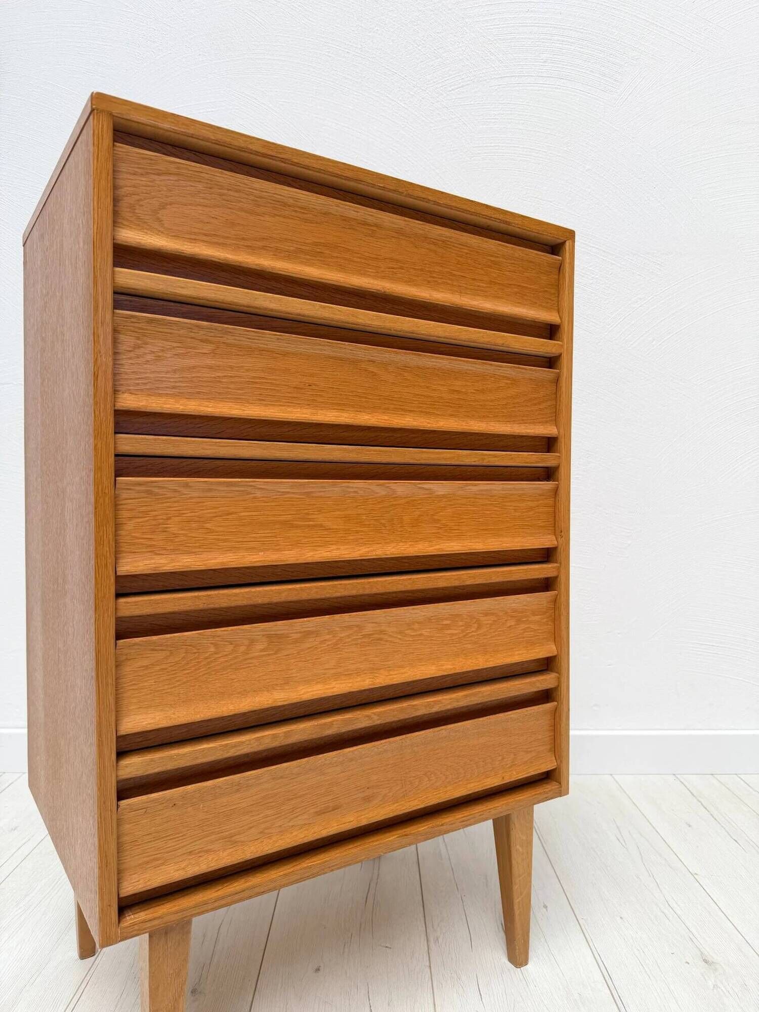 1960s vintage mid-century oak tallboy chest of drawers