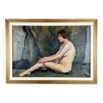 Oil Painting on Canvas Seated Nude, French School, Early 20th Century