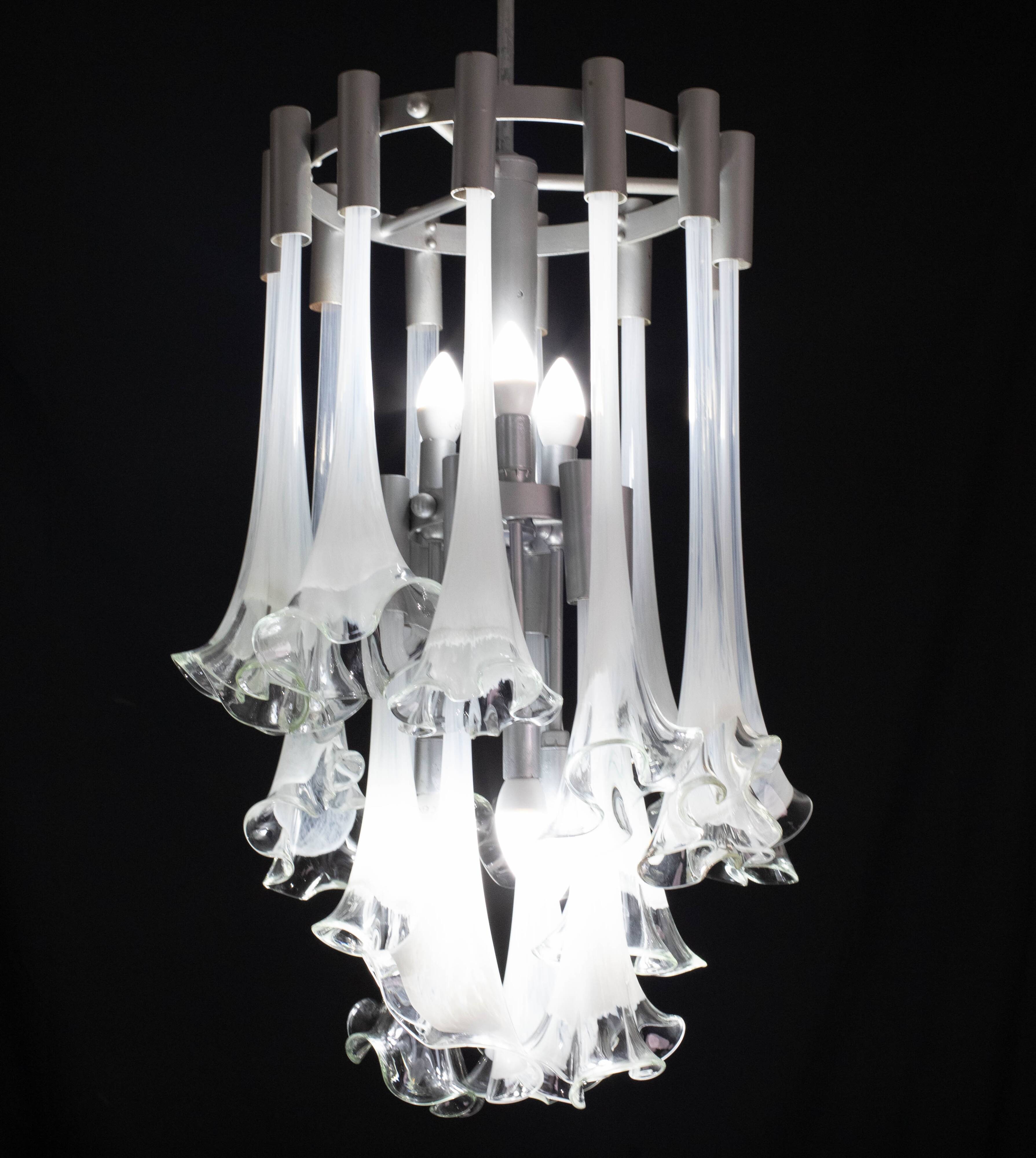 Lustre blanc en verre de Murano « Calle » de Venini, 1970