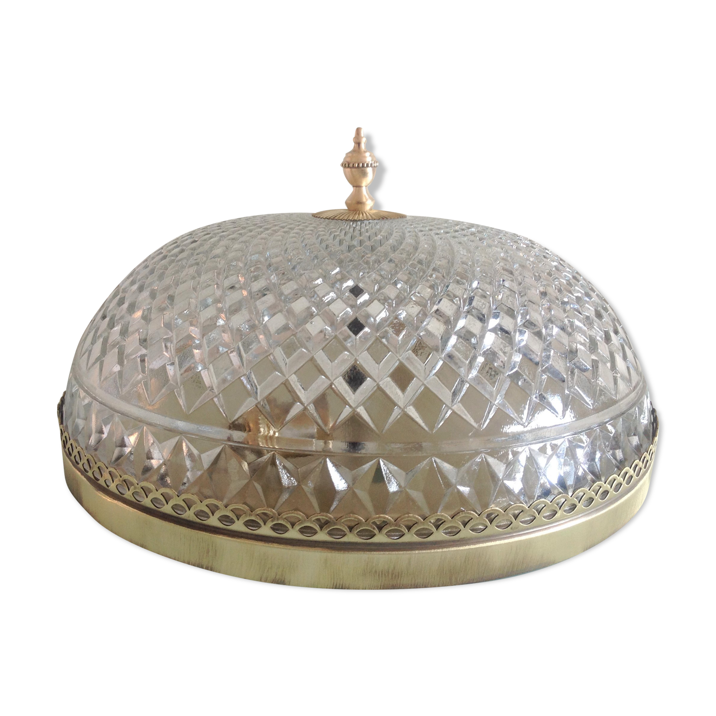 Round ceiling lamp in structured glass art deco style 30s-40s