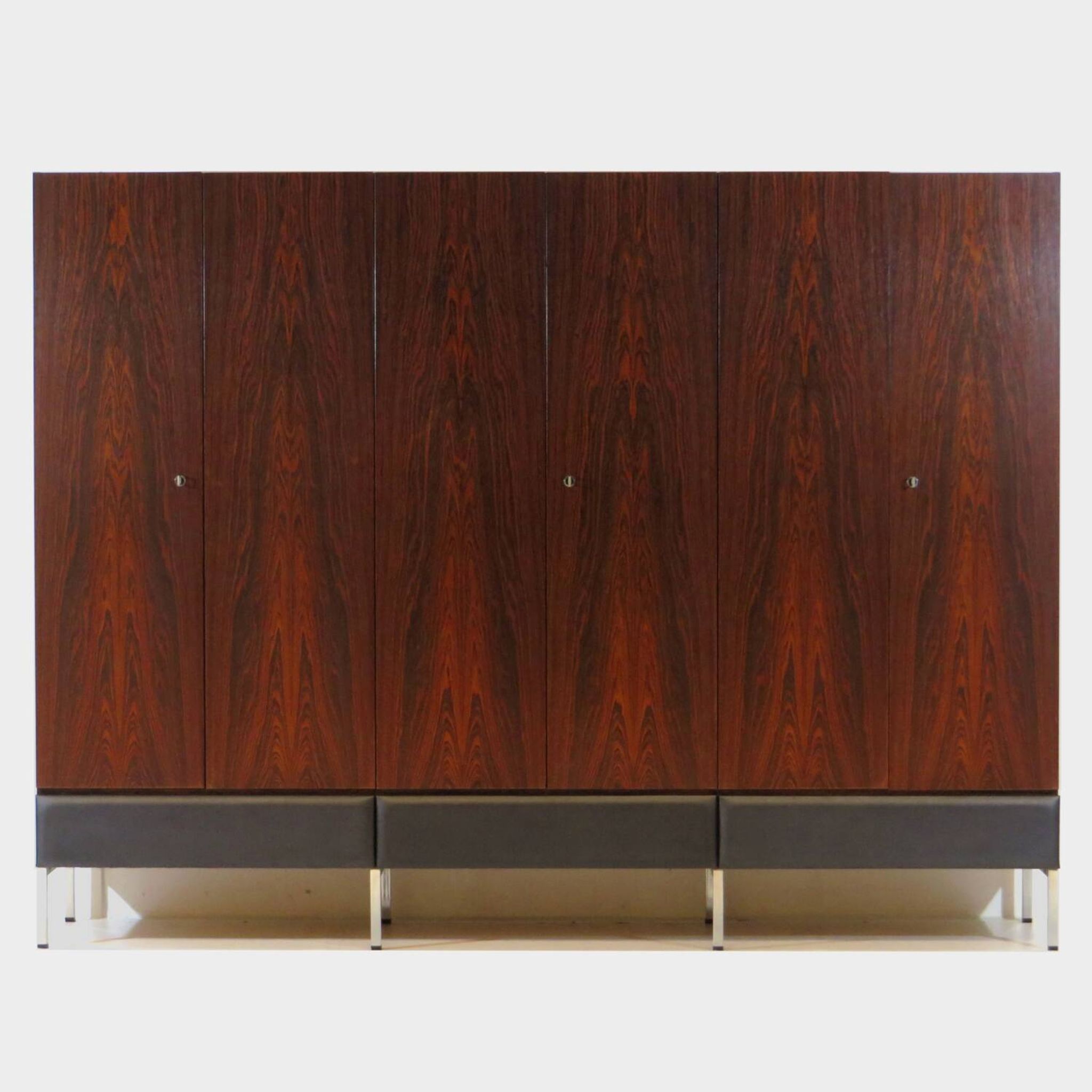 Large vintage mid century modern 6-door wardrobe in rosewood & ash, 1960s