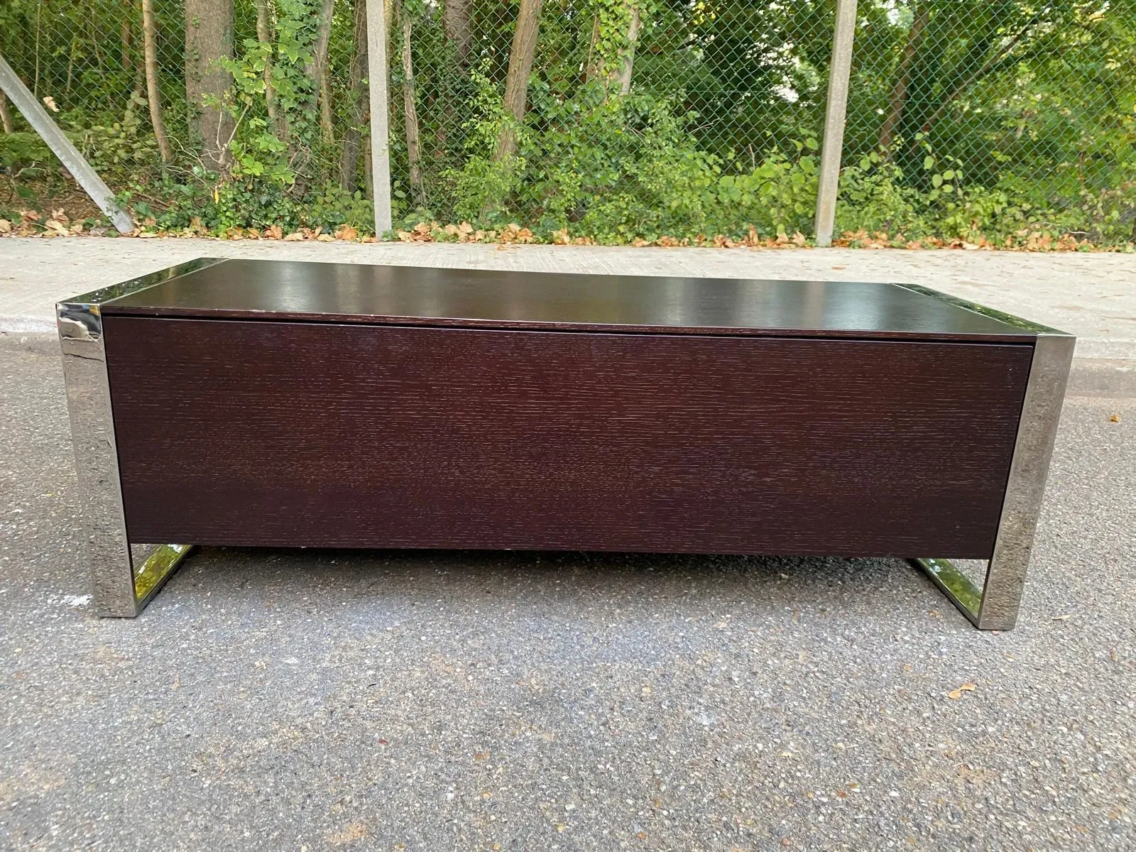 Low design TV unit XXL Dark wood wenge & chrome metal 120cm