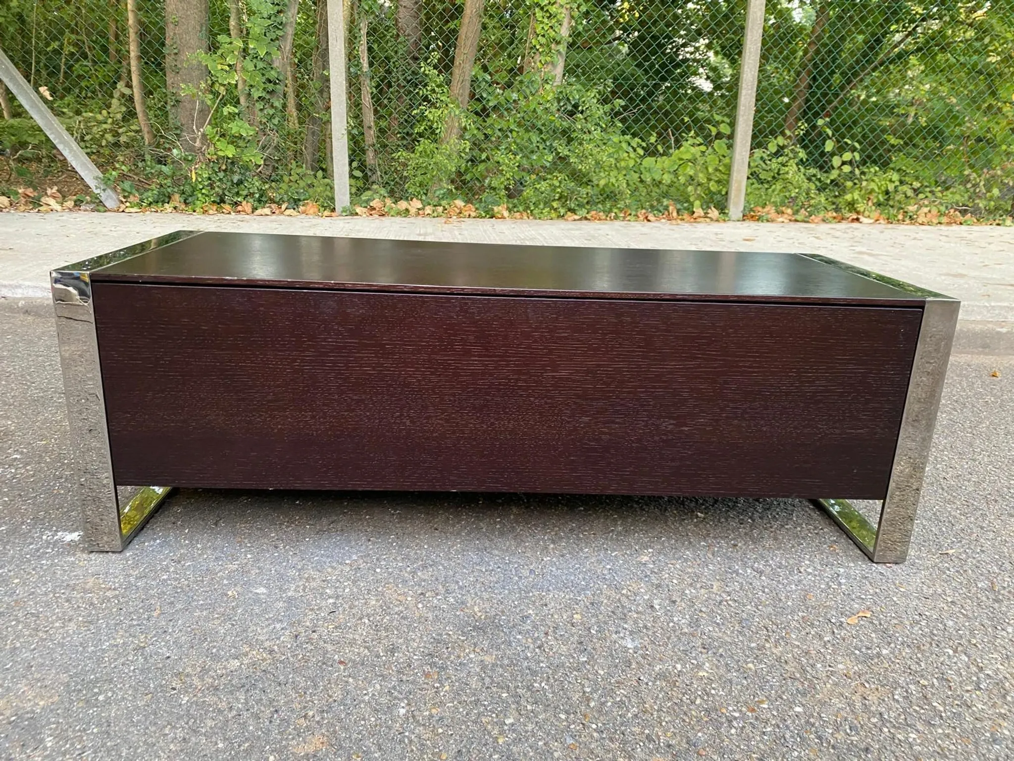Low design TV unit XXL Dark wood wenge & chrome metal 120cm
