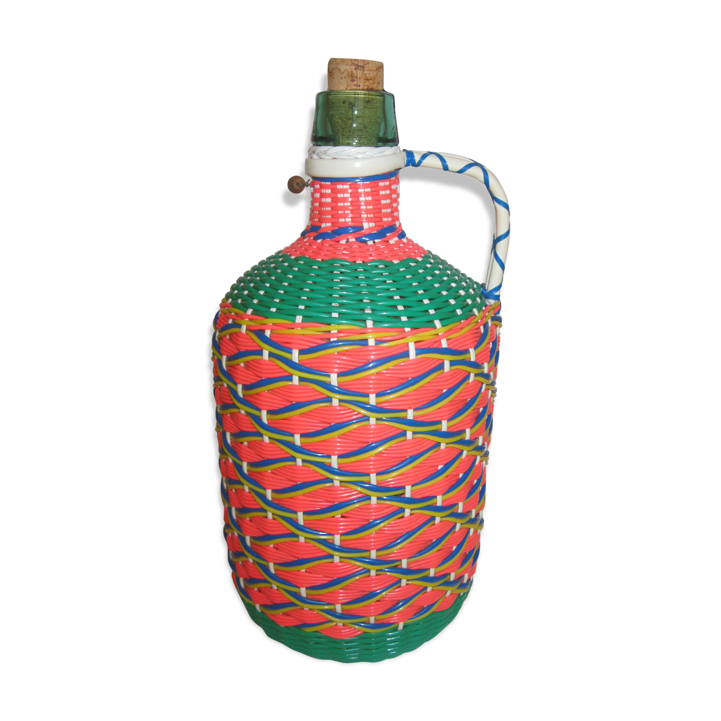 Vintage and multi-coloured demijohn