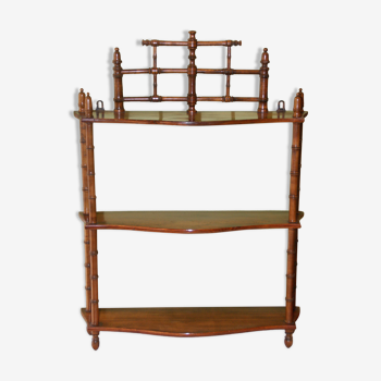 Napoleon III wall shelf in solid blond walnut in Asian bamboo style with 3 trays XIX