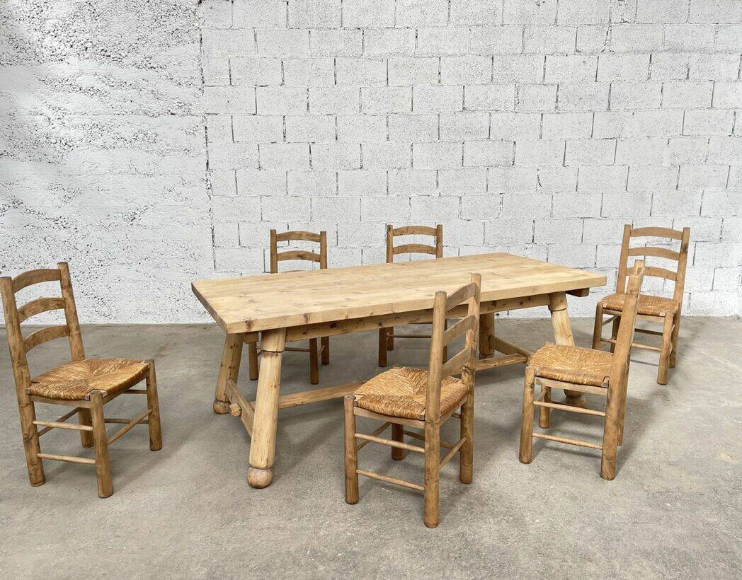 table et chaises paillées par Georges Robert années 1950