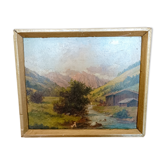Tableau huile sur panneau signé K. Vukovic paysage montage