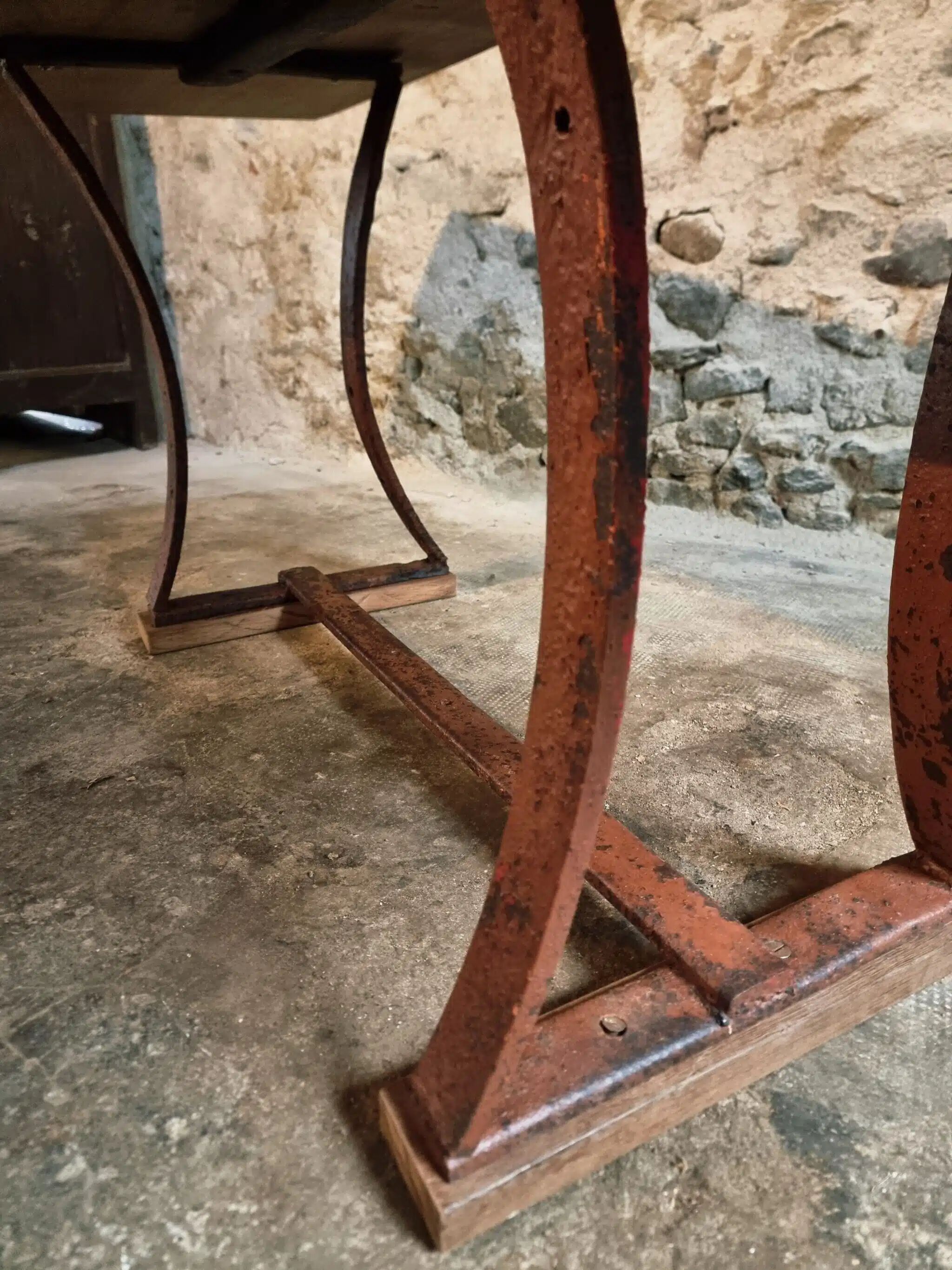 Vintage industrial table – Iron base and solid wood top (201 cm)