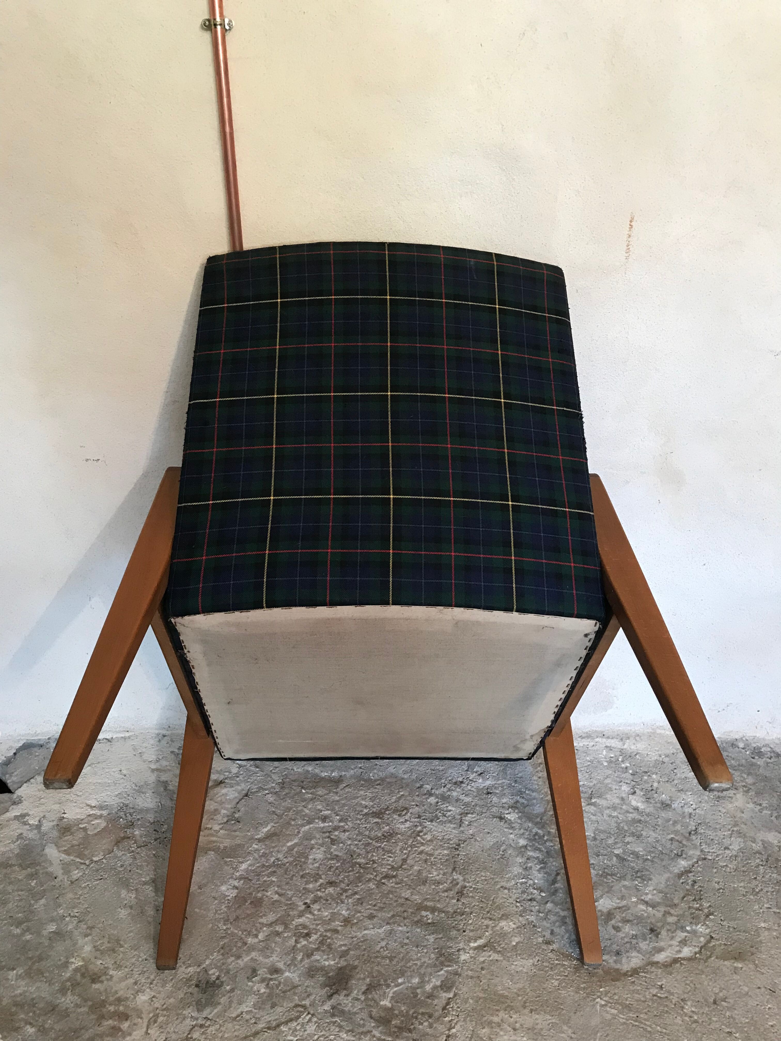Vintage armchair 1960's Scandinavian style and Scottish fabric