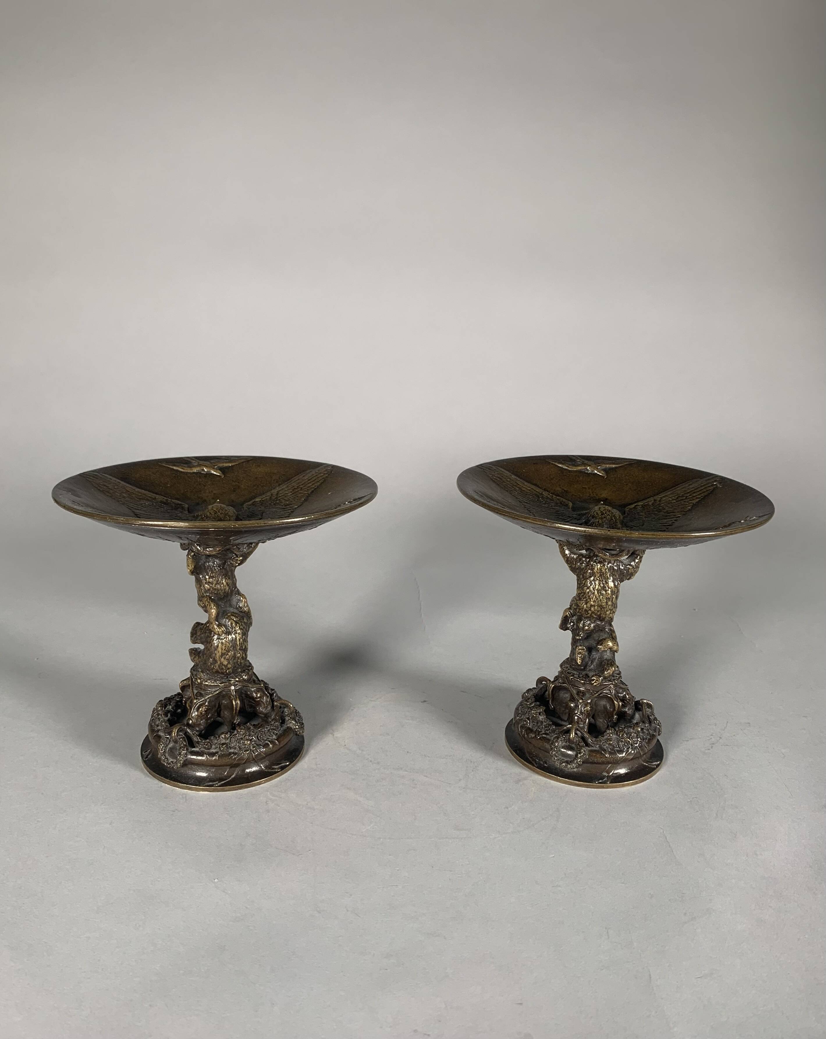 Christophe Fratin (1801-1864) Pair of Bronze Cups with Bears
