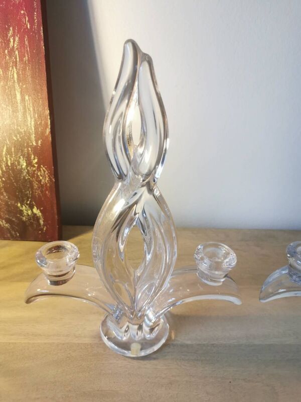 Paire de 2 bougeoirs en cristal de Vannes